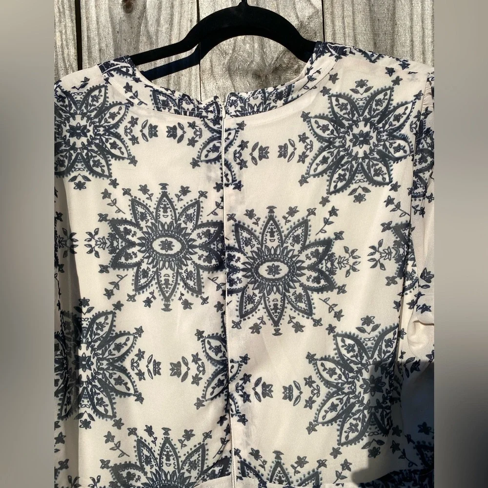 Boho Maxi Dress in Cream with Navy & Coral Accents
